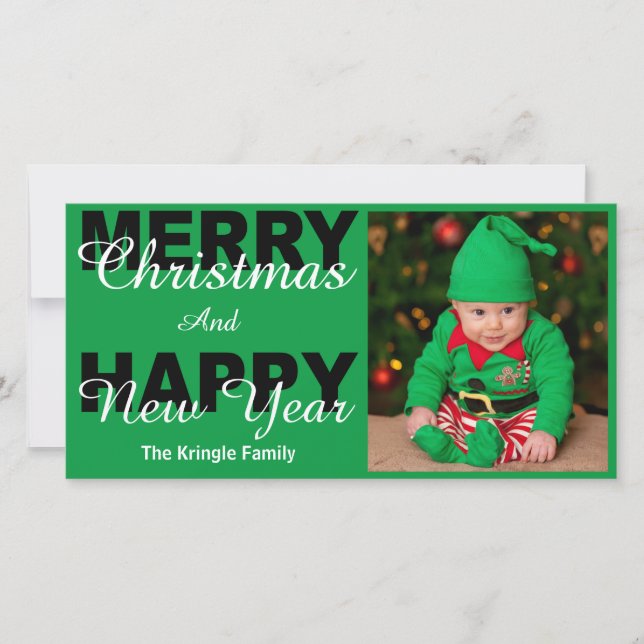 Merry Christmas & Happy New Year Green Photo Card (Front)