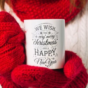 Merry Christmas & Happy New Year Hand-Lettered Coffee Mug