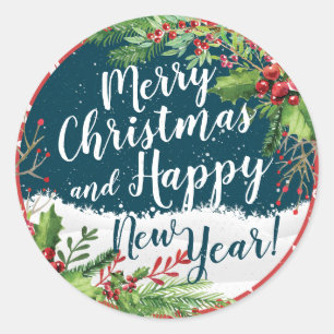 Merry Christmas & Happy New Year Holiday Greetings Classic Round Sticker