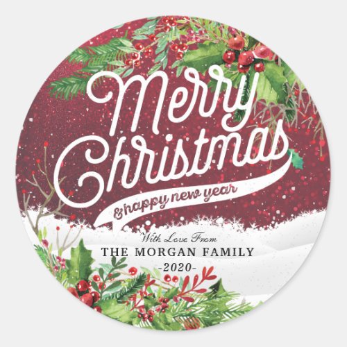 Merry Christmas  Happy New Year Holiday Greetings Classic Round Sticker