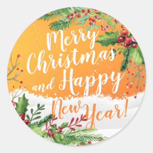 Merry Christmas & Happy New Year Holiday Greetings Classic Round Sticker
