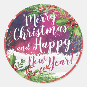 Merry Christmas & Happy New Year Holiday Greetings Classic Round Sticker