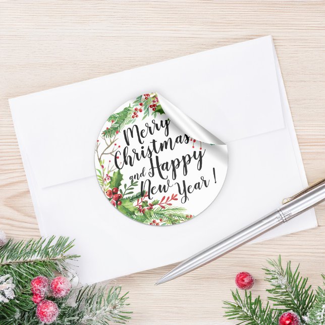 Merry Christmas & Happy New Year Holiday Greetings Classic Round Sticker (Creator Uploaded)