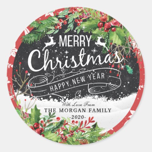 Merry Christmas  Happy New Year Holiday Greetings Classic Round Sticker