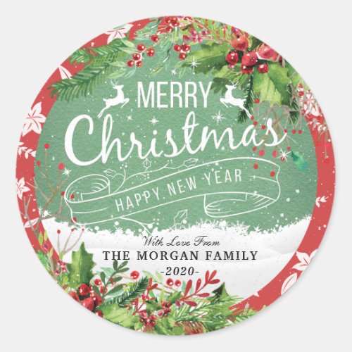 Merry Christmas  Happy New Year Holiday Greetings Classic Round Sticker