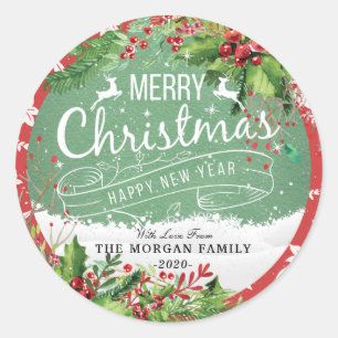 Merry Christmas & Happy New Year Holiday Greetings Classic Round Sticker