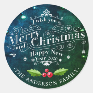 Merry Christmas & Happy New Year Holiday Greetings Classic Round Sticker