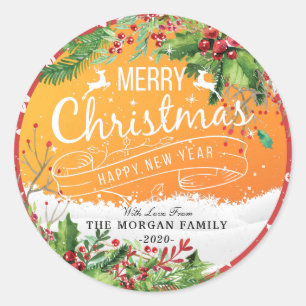 Merry Christmas & Happy New Year Holiday Greetings Classic Round Sticker