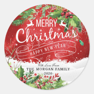 Merry Christmas & Happy New Year Holiday Greetings Classic Round Sticker