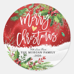 06B Round Merry Christmas and Happy New Year label stickers 100 x 35mm labels 