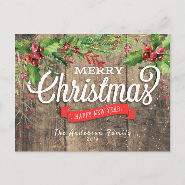 Merry Christmas & Happy New Year Holiday Greetings Postcard (Front)