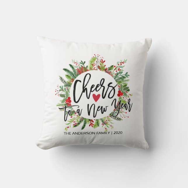 Merry Christmas Happy New Year Holiday Party Photo Throw Pillow (Front)