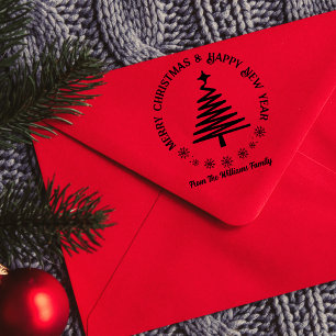 Merry Christmas & Happy New year holiday tree Rubber Stamp