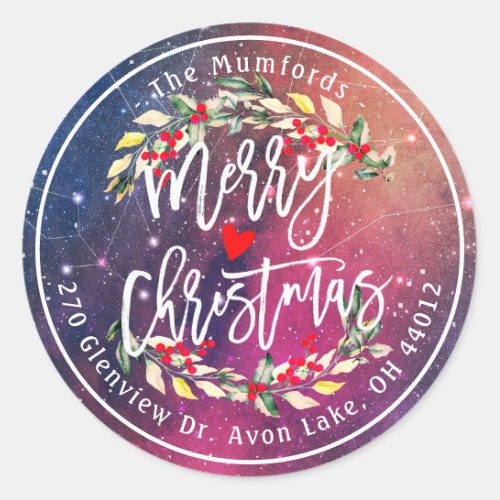 Merry Christmas  Happy New Year Holidays Address Classic Round Sticker