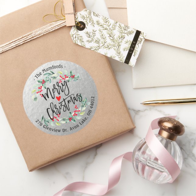 Merry Christmas & Happy New Year Holidays Address  Classic Round Sticker (Gifting)