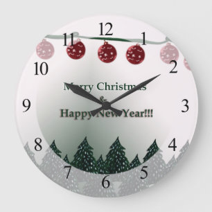 Merry Christmas, Happy New Year Large Clock