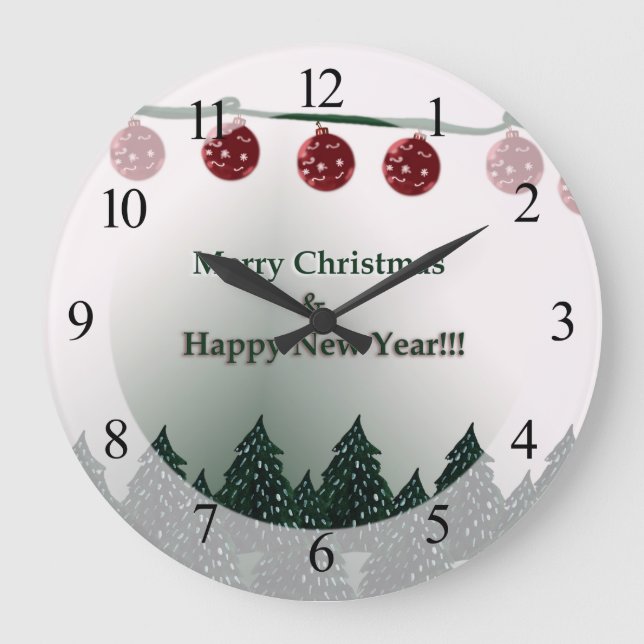 Merry Christmas, Happy New Year Large Clock (Front)