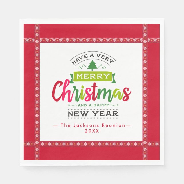 Merry Christmas Happy New Year Lettering Custom Napkins (Front)