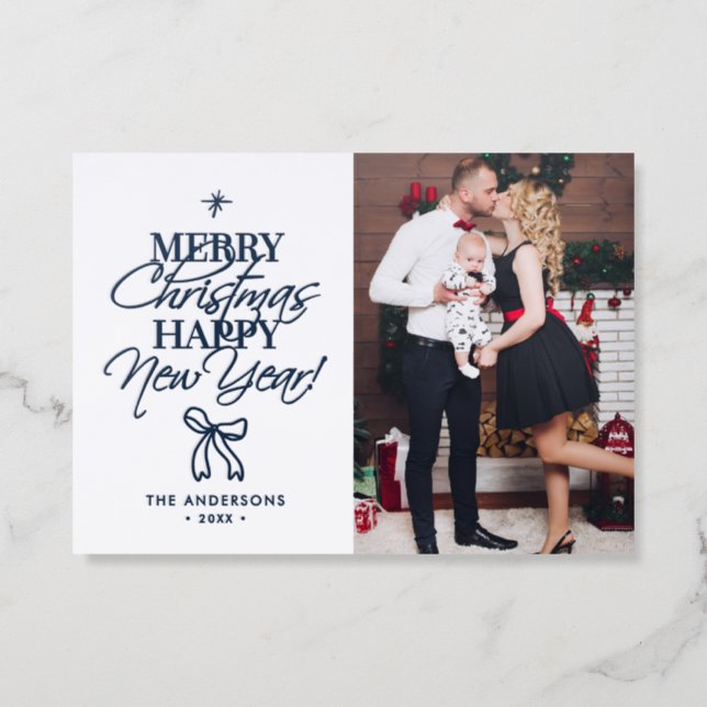 Merry Christmas Happy New Year Letterpress Photo Cards (Front)