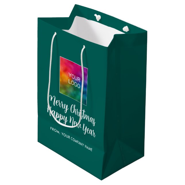 Merry Christmas Happy New Year Logo Modern Medium Gift Bag (Front Angled)