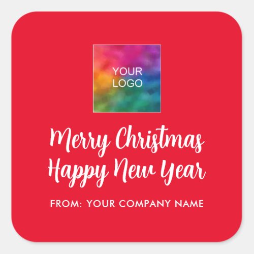 Merry Christmas Happy New Year Logo Typography Square Sticker