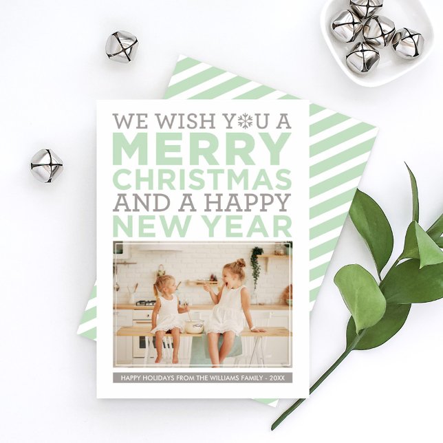 Merry Christmas Happy New Year Mint Green Photo Holiday Card (Creator Uploaded)