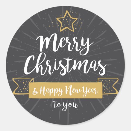 Merry Christmas Happy New Year modern handwritten Classic Round Sticker