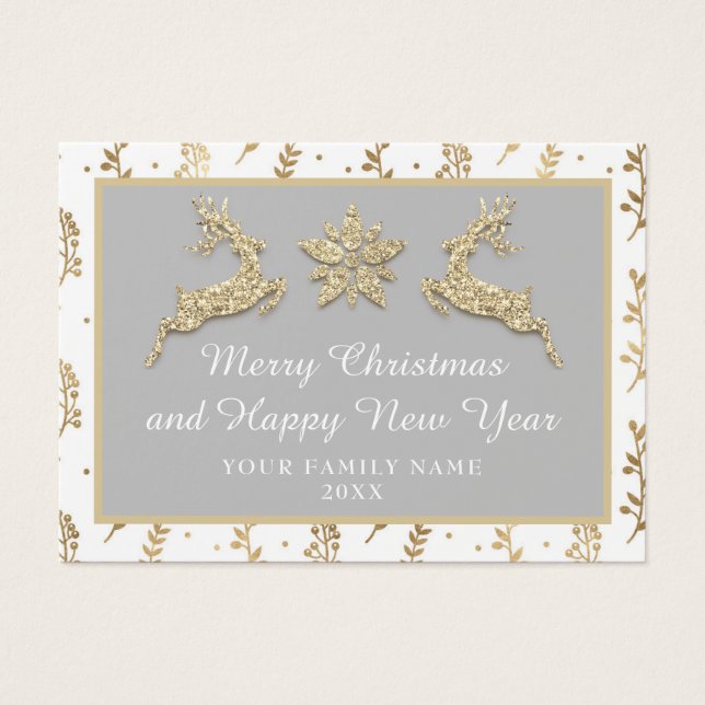 Merry Christmas Happy New Year Name Gray Gold (Front)