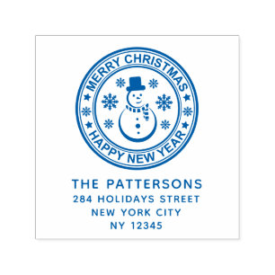Merry Christmas Happy New Year Name Return Address Self-inking Stamp