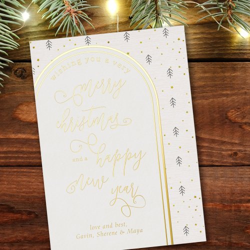 Merry Christmas Happy New Year Nordic Pine Foil Holiday Card