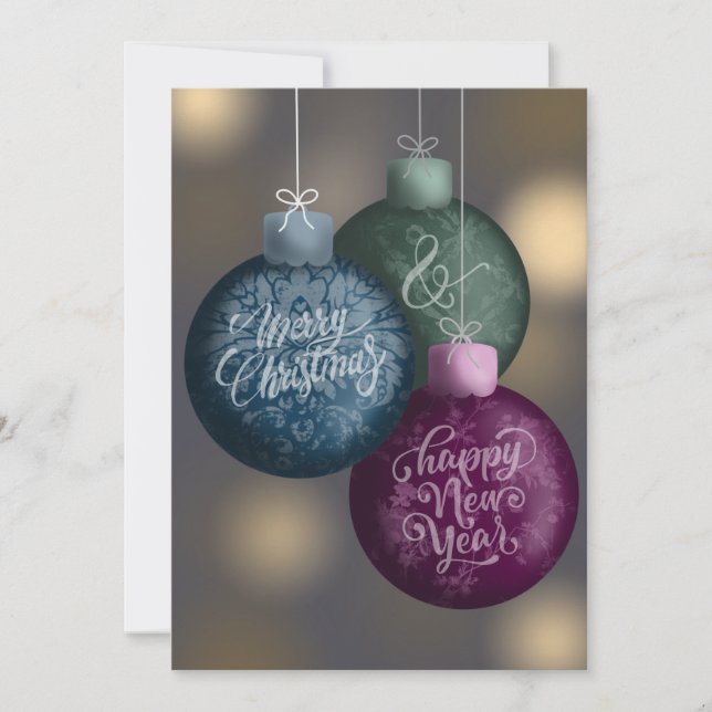Merry Christmas & Happy New Year Ornaments Custom Holiday Card (Front)
