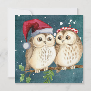 Merry Christmas/Happy New Year Owls Holiday Card