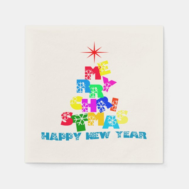 Merry Christmas Happy New Year Paper Napkins (Front)