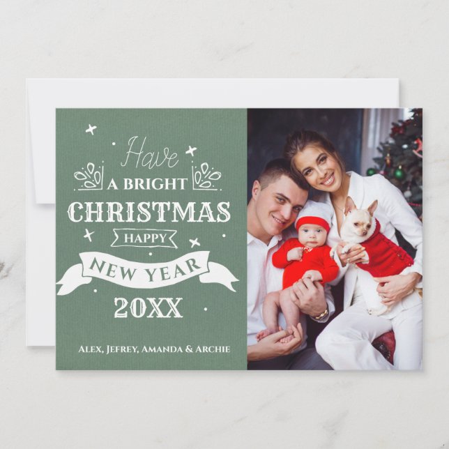  Merry Christmas Happy New Year Photo Typography Card (Front)