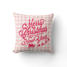 Merry Christmas Happy New Year Pink Check