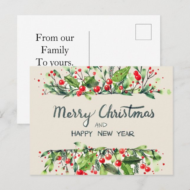 Merry Christmas happy new year postcards (Front/Back)