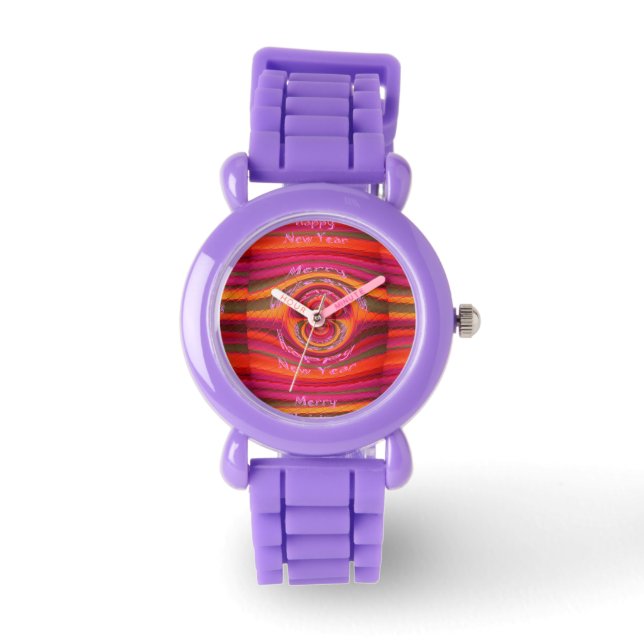 Merry Christmas Happy New Year Red Glitter Watch (Front)
