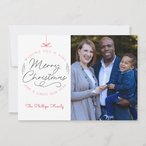 Merry Christmas Happy New Year Red Modern Photo Holiday Card