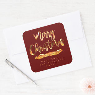Merry Christmas Happy New Year Red Orange Text Square Sticker