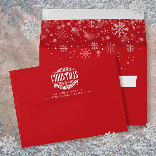 Merry Christmas Happy New Year Red Return Address Envelope