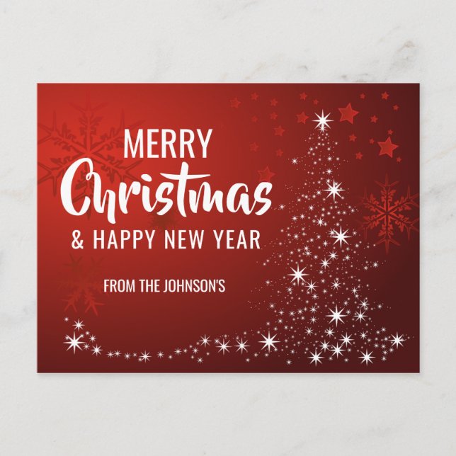 Merry Christmas Happy New Year Red White Tree Holiday Postcard (Front)
