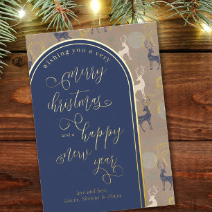 Merry Christmas Happy New Year Reindeer Foil Holiday Card