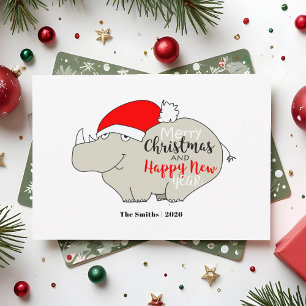Merry Christmas Happy New Year Rhino Holiday Card