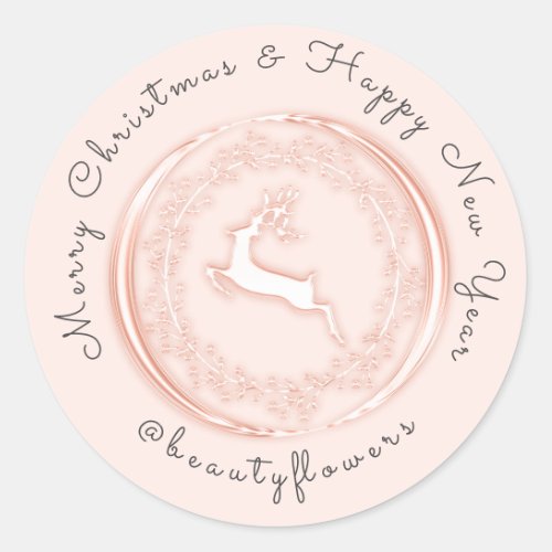 Merry Christmas Happy New Year Rose Reindeer Classic Round Sticker