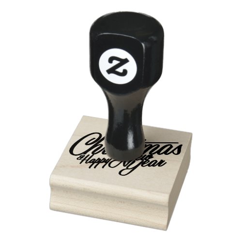 Merry Christmas Happy New Year Rubber Stamp