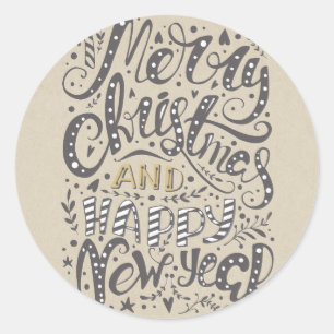 MERRY CHRISTMAS HAPPY NEW YEAR Rustic Holiday Classic Round Sticker