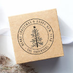 Merry Christmas & Happy New Year Rustic Pine Tree  Self-inking Stamp<br><div class="desc">For more advanced customization of this design,  please click the BLUE DESIGN TOOL BUTTON above!</div>