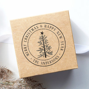 Merry Christmas & Happy New Year Rustic Pine Tree Self-inking Stamp