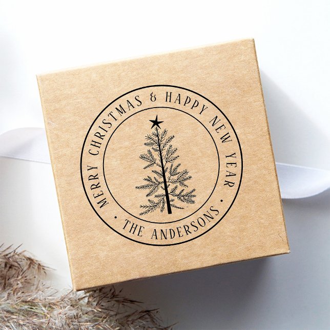 Merry Christmas & Happy New Year Rustic Pine Tree  Self-inking Stamp (Creator Uploaded)