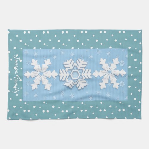 Merry Christmas  Happy New Year Rustic Snow Kitchen Towel